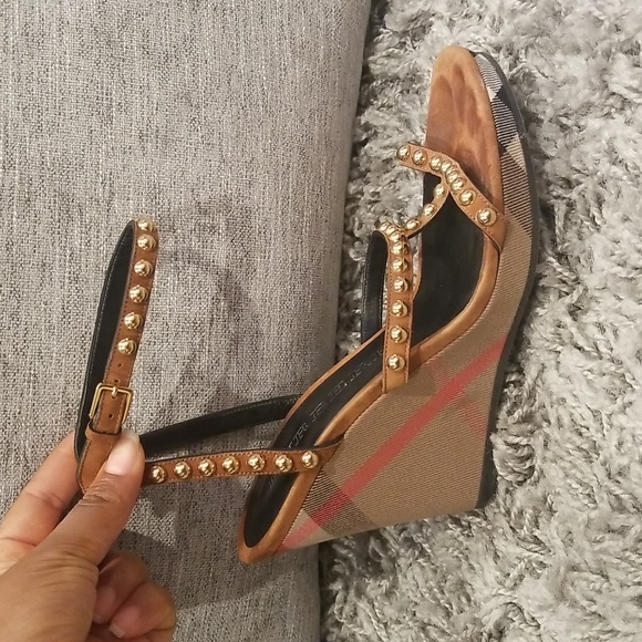 Burberry Nova Check Studded Wedge Sandals🔥🔥 - Picture 1 of 16